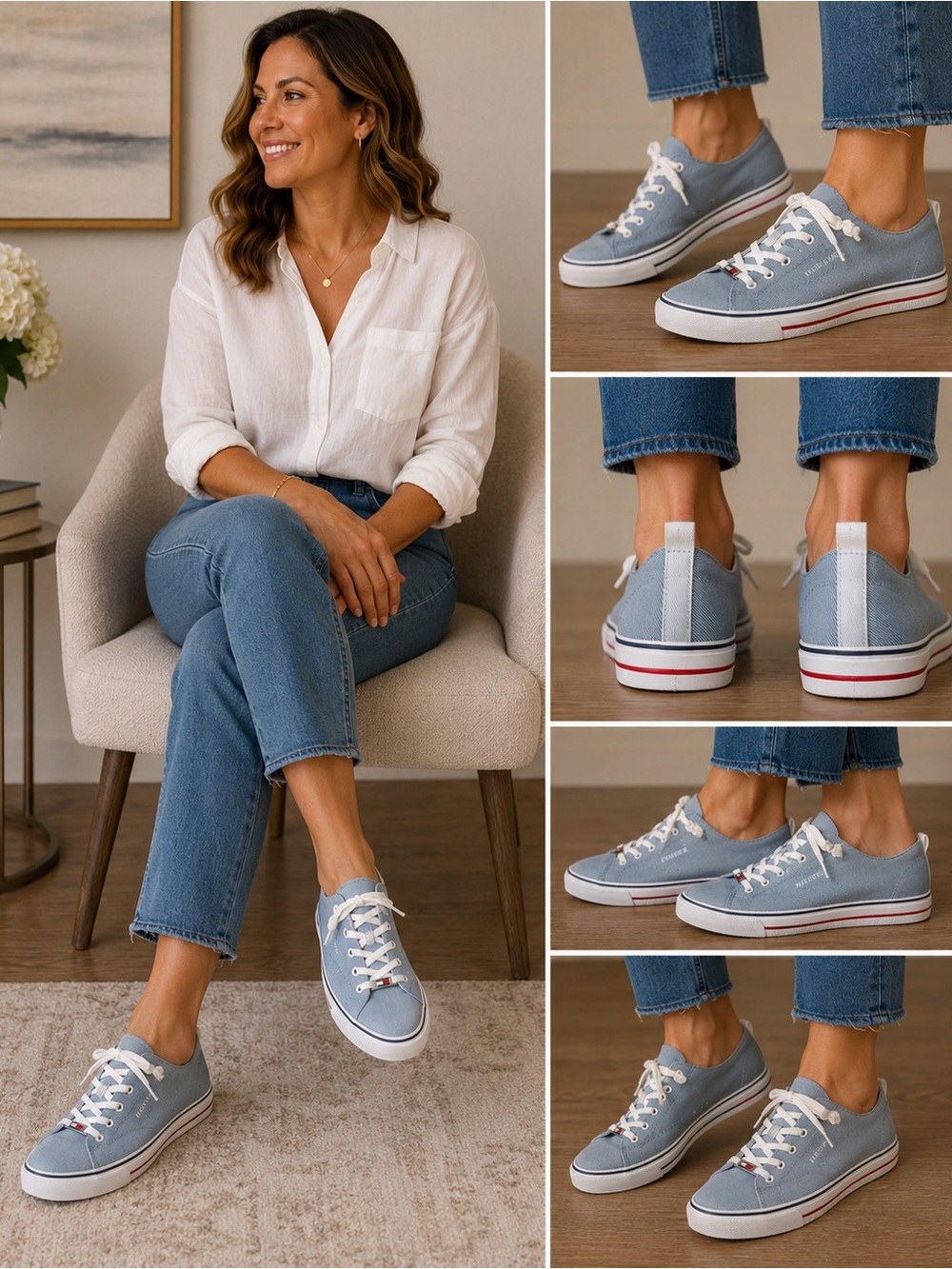 Tommy Hilfiger Light Blue Canvas Low-Top Sneakers with White Accents